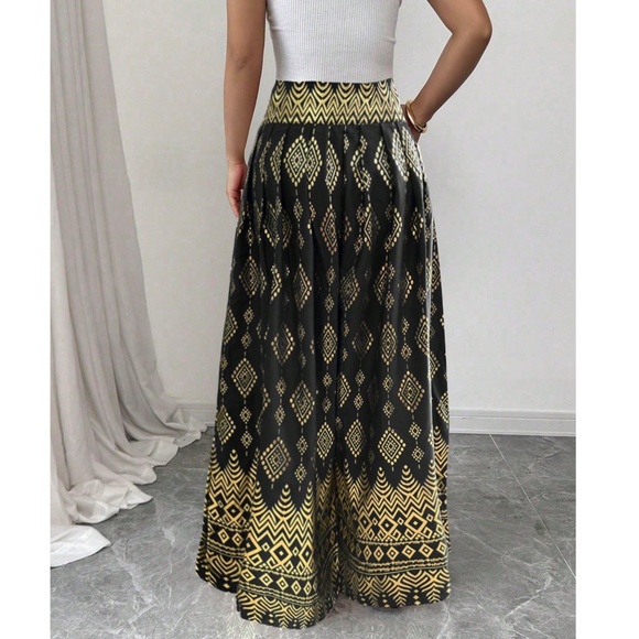 Boho Geo Print Stretchy Waist Wide Leg Pants - Picture 6 of 10